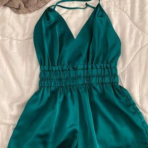 Satin backless low cut jumpsuit/romper